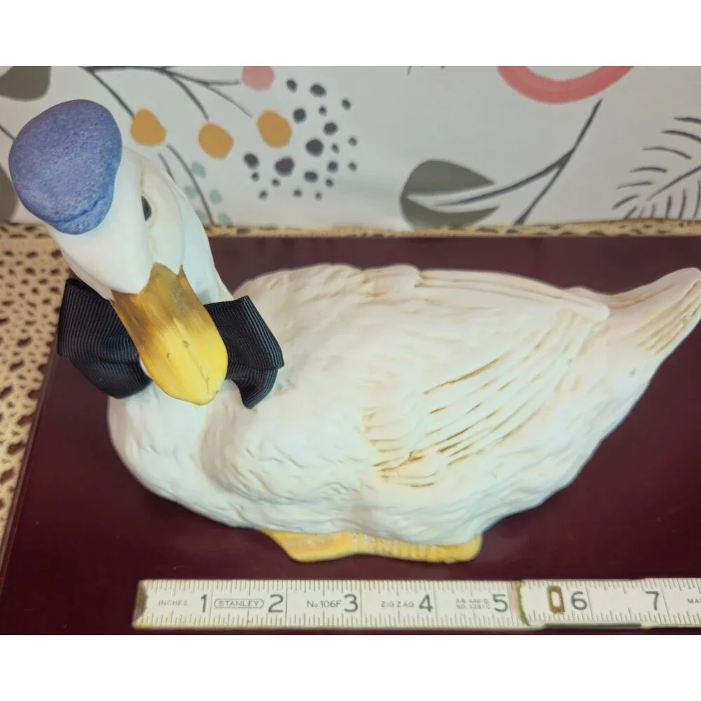Cottage Core Vintage White Ceramic Dapper Boy & Girl Ducks w/ Added Adornments